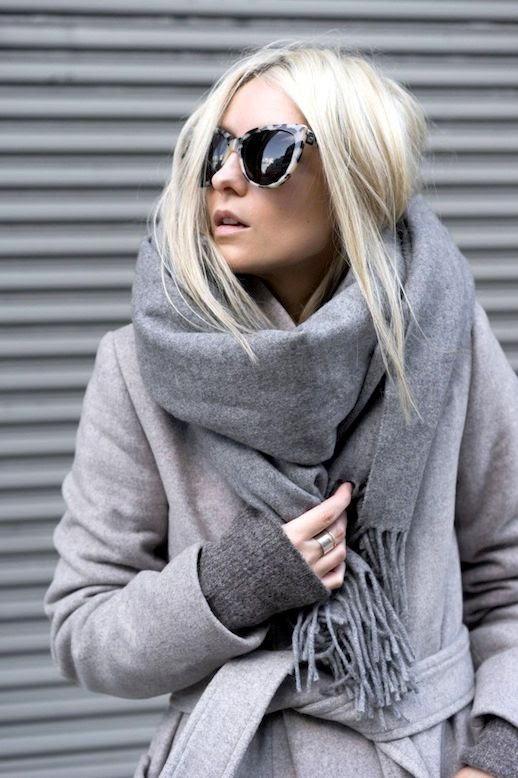 Le Fashion Blog Winter Style Tortoise Sunglasses All Grey Look Oversized Scarf Longline Coat Charcoal Sweater Via FIGTNY