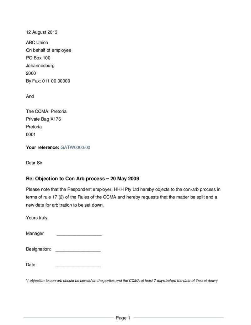 management letter points letter, Law, Labour South Document, con arb Objection