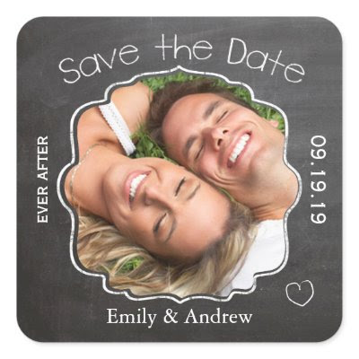 Ever After Chalkboard Wedding Save the Date Seal Square Stickers