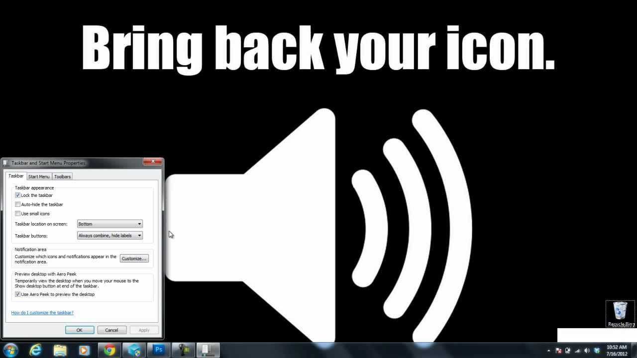 The Volume Icon disappeared ! - Fix Tutorial for Windows 7 / Vista 