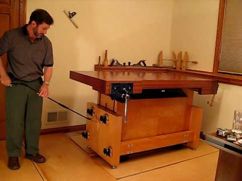 Mobile Base built into Adjustable Height Workbench - YouTube