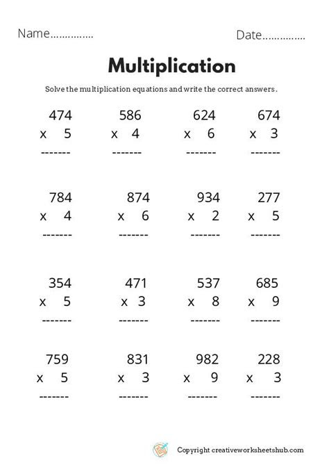  multiplication worksheets grade 3 creativeworksheetshub