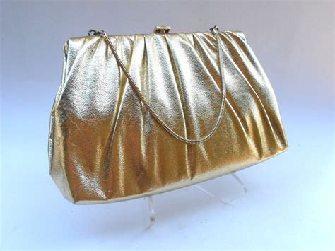 vintage gold metallic handbag faux leather golden clutch
