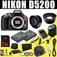 Nikon D5200 24.1 MP CMOS Digital SLR Camera Body Only + EN-EL14 Replacement Lithium Ion Battery w/ External Rapid Charger + 32GB SDHC Class 10 Memory Card + 52mm Wide Angle / Telephoto Lens + 52mm 3 Piece Filter Kit + Mini HDMI Cable + Carrying Case + Full Size Tripod + External Flash + SDHC Card USB Reader + Memory Card Wallet + Deluxe Starter Kit DavisMAX Bundle