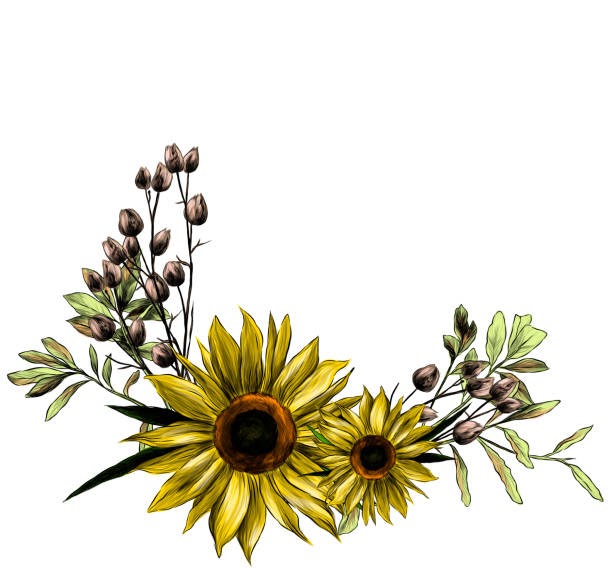 Download 7776 Sunflower And Rose Bouquet Svg SVG PNG EPS DXF File for Cricut, Silhouette and Other Machine
