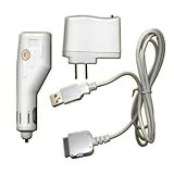 USB Travel Kit with Car Charger, Travel Adapter & Cable for Apple iPod