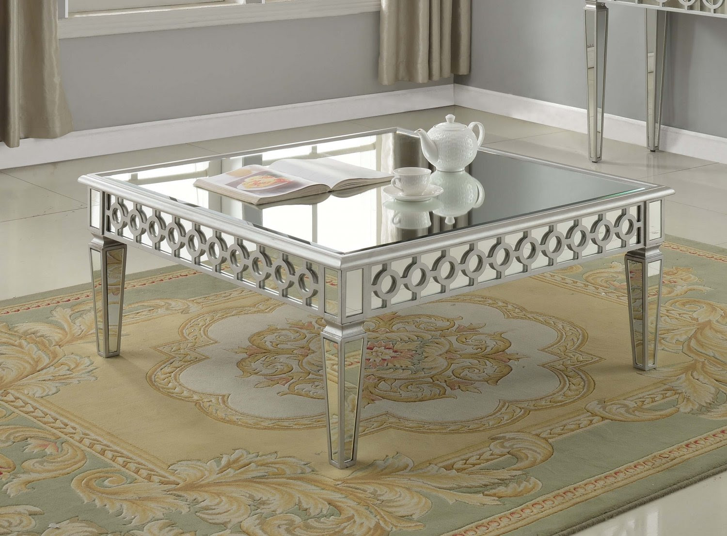 T1840 - Sophie Silver Mirrored Living Room Coffee Tables