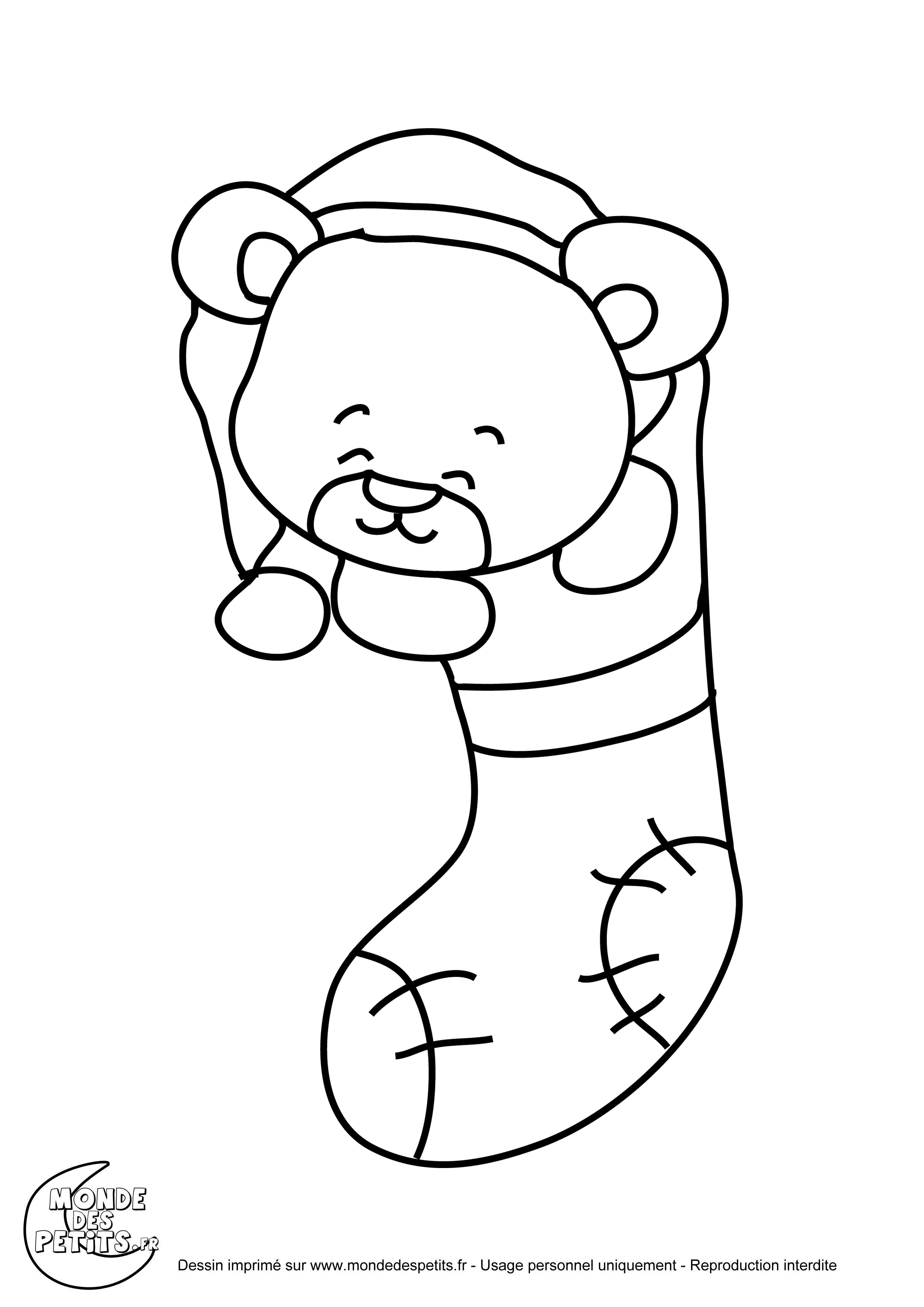 Coloriage le nounours de noel et sa chaussette