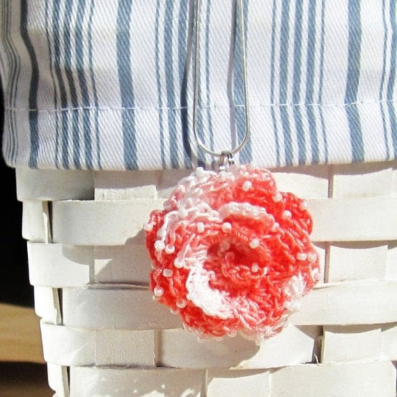 Beautiful beaded crochet flower pendant