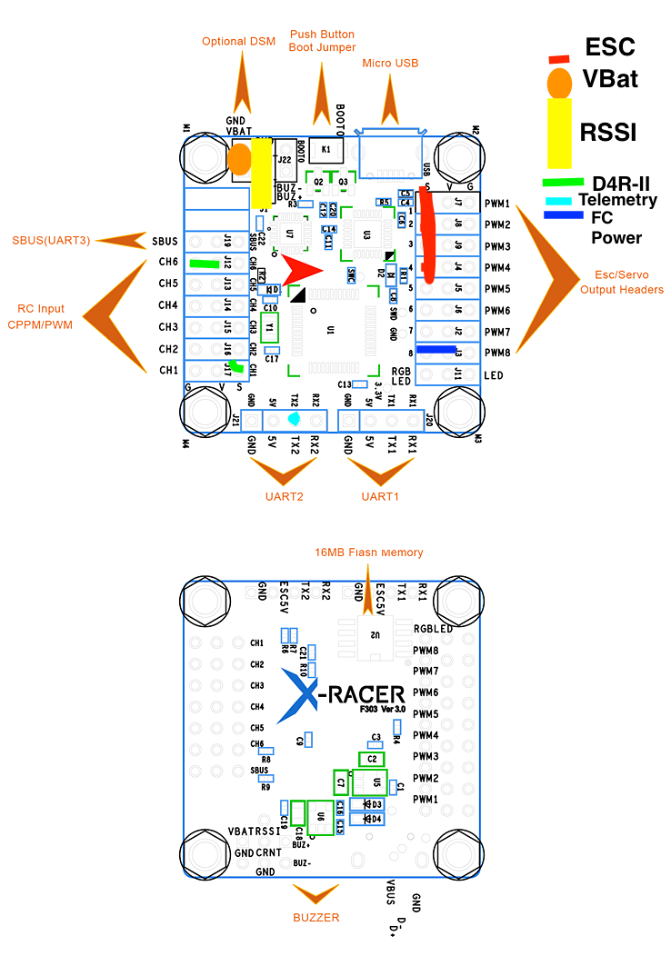 Double check my X Racer F303 wiring please : multicopterbuilds