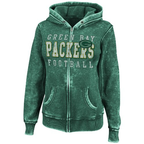 NFL Womens Green Bay Packers Sport Princess II Long Sleeve Full Zip Hood Brnout Fleece (Washed Dark Green Heather, Small) On Sale