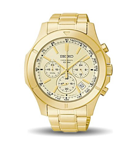 Seiko Chronograph Gold Dial Gold-tone Steel Mens Watch SSB112