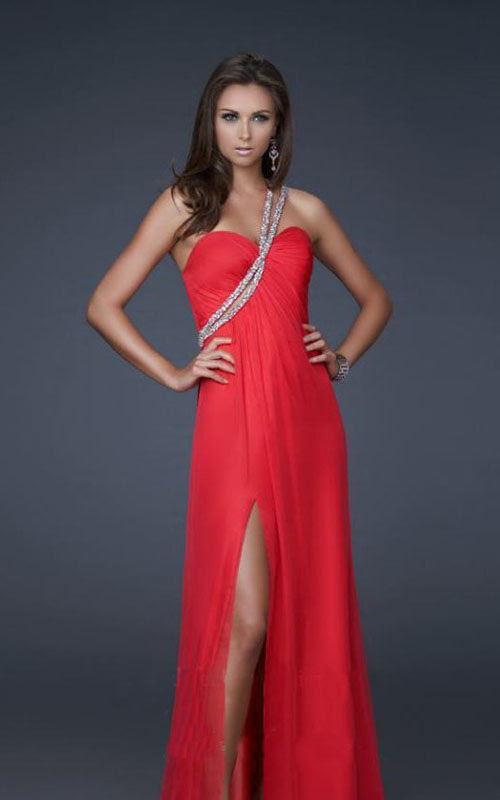 La Femme 16446 Sparkle Strap Red One-shoulder Long Prom Dress for Sale