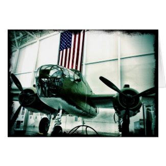 Patriotic Military WWII Plane with American Flag Greeting Card