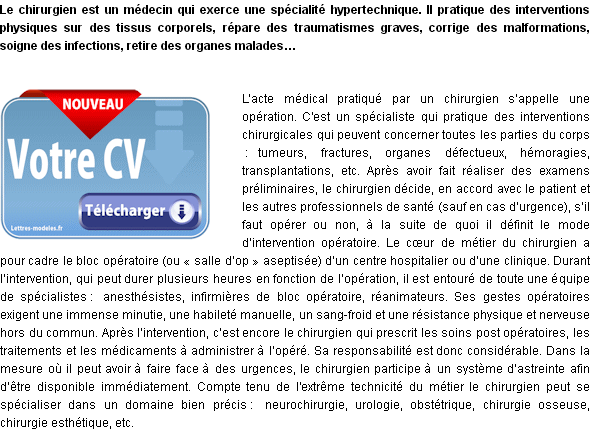 Modèle et exemple de lettre de motivation : Chirurgien