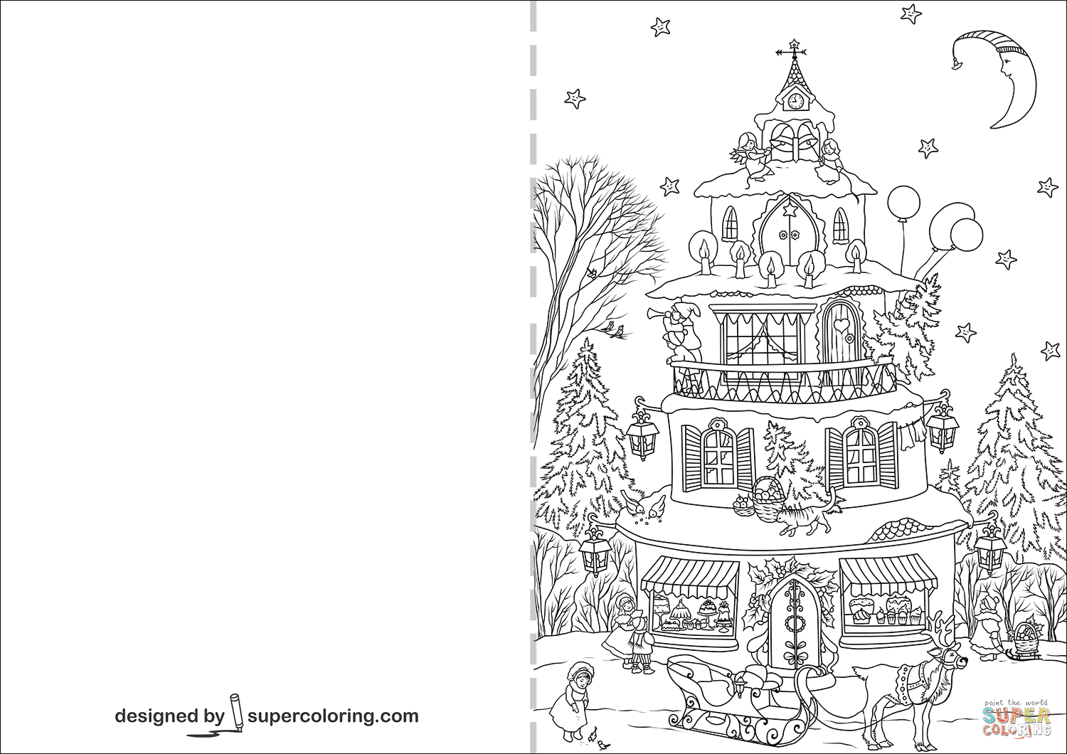 the Christmas House Greeting Card coloring pages