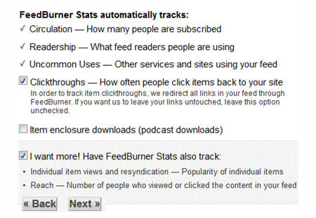 Selecting your Feedburner Stats options Selecting your Feedburner Stats options