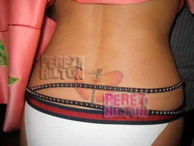 Blue Color Lower Back Butterfly Tattoos