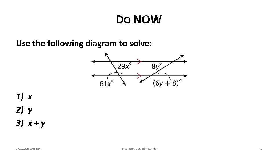 Do Now Use The Following Diagram To Solve