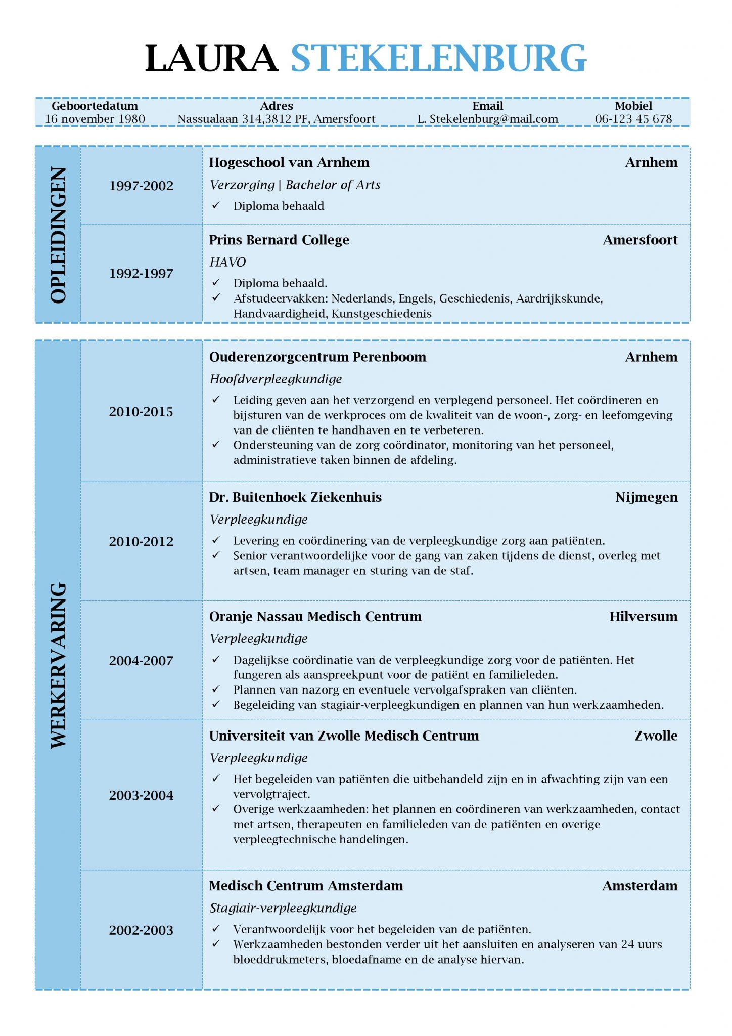 CV Voorbeeld Lancaster  Gratis Curriculum Vitae  Verpleegkundige  Zorg