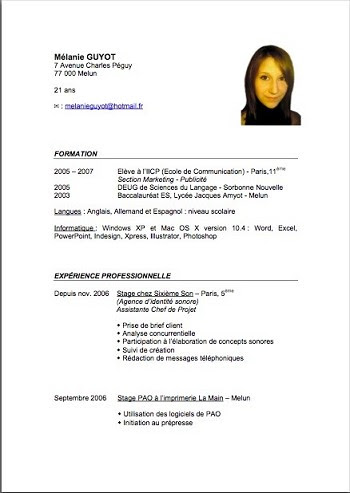 Exemple de cv jeune bachelier
