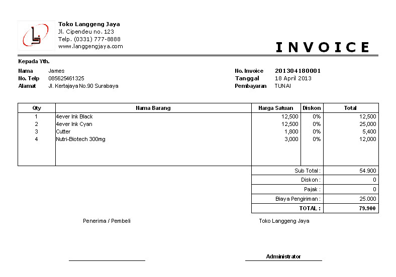 Software Toko / Penjualan dilengkapi cetak INVOICE + SURAT 