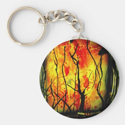 Fire and Burnt Trees Spray Paint Painting Key Chains