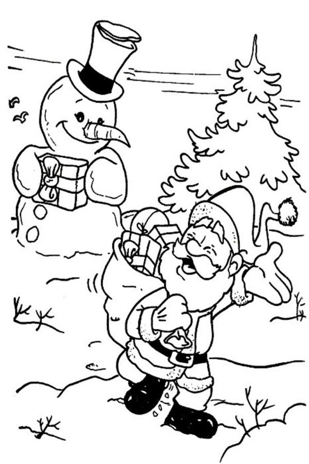 coloring pages snowman santa christmas tree - Clip Art Library
