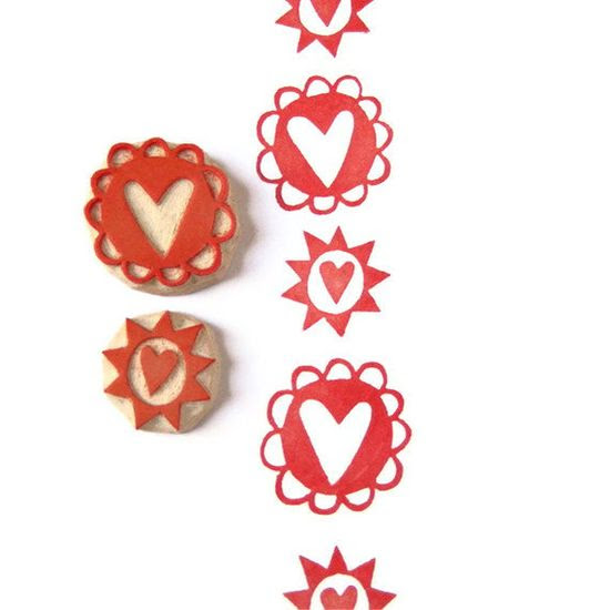 Handmade Hearts Pattern Stamp Set Hand Carved Stamps by creatiate