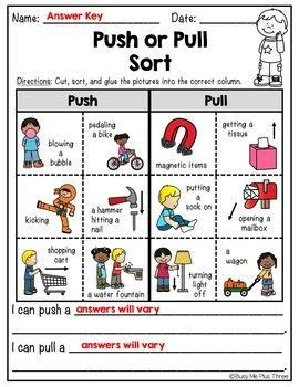 In today's digital age, it is crucial to introduce children to stem (science, technology, engineering, and mathematics) skills from an early age. push or pull sort worksheet activity a force and motion printable