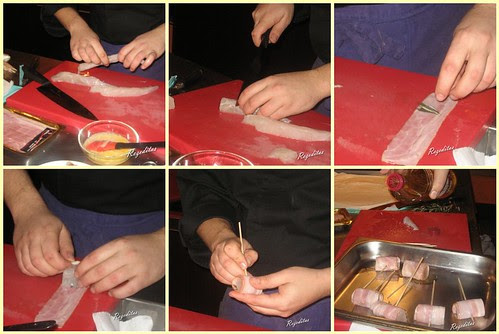 BROCHETAS DE RAPE, ROMERO Y BACON
