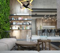 This next home makes a dramatic impact right from the beginning, with a verdant vertical garden and lovely wood panels behind integrated storage solutions. Natural materials and concrete walls create a thematic contrast that engages the eye right from the beginning. If you're looking for design inspiration for a small yet luxuriously appointed apartment, it's hard to find an interior more on-point than this one.