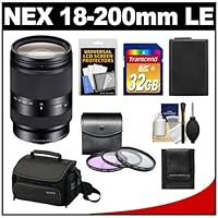 Sony Alpha NEX E-Mount E 18-200mm f/3.5-6.3 LE OSS Zoom Lens with Sony Case + 32GB Card + 3 UV/FLD/CPL Filters + Battery + Accessory Kit for NEX-3N, NEX-F3, NEX-5R, NEX-6 & NEX-7 Digital Cameras