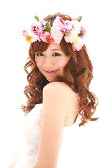 花嫁 髪型 編み込み 花冠 Sanpatsu