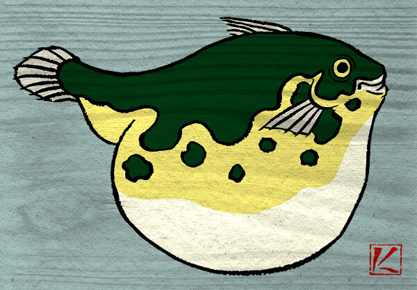 フグ の和風 浮世絵風イラストの描き方３ステップ 似顔絵映画浮世絵師