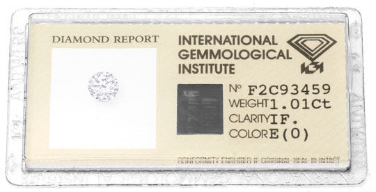 Originalfoto DIAMANT IGI, 1,01ct EINKARÄTER LUPENREIN RIVER, 27.100€