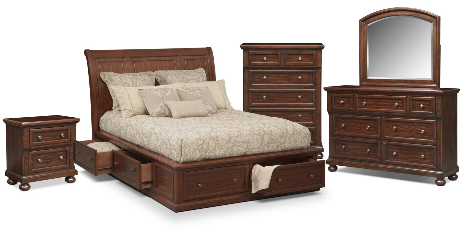 Hanover 7Piece Queen Storage Bedroom Set  Cherry  American Signature Furniture