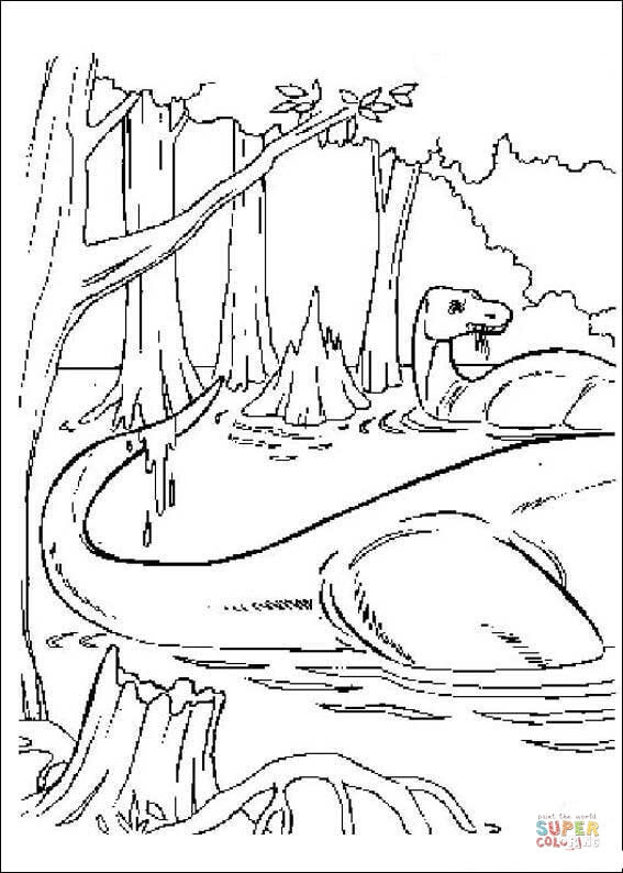 湖にいる恐竜 ぬりえ