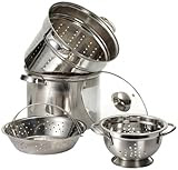 Prime Pacific Pasta Cooker and Steamer set with Glass Lid and Bonus 1.5 Quart Euro Colander