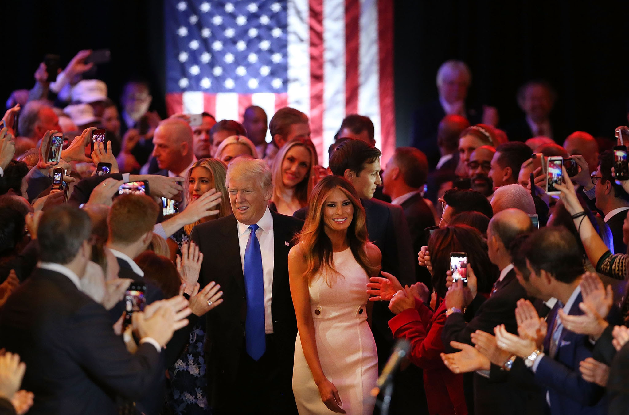 Republican presidential candidate Donald Trump and his wife Melania Trump arrive to speak to supporters at Trump Tower in Manhattan following his victory in the Indiana primary 