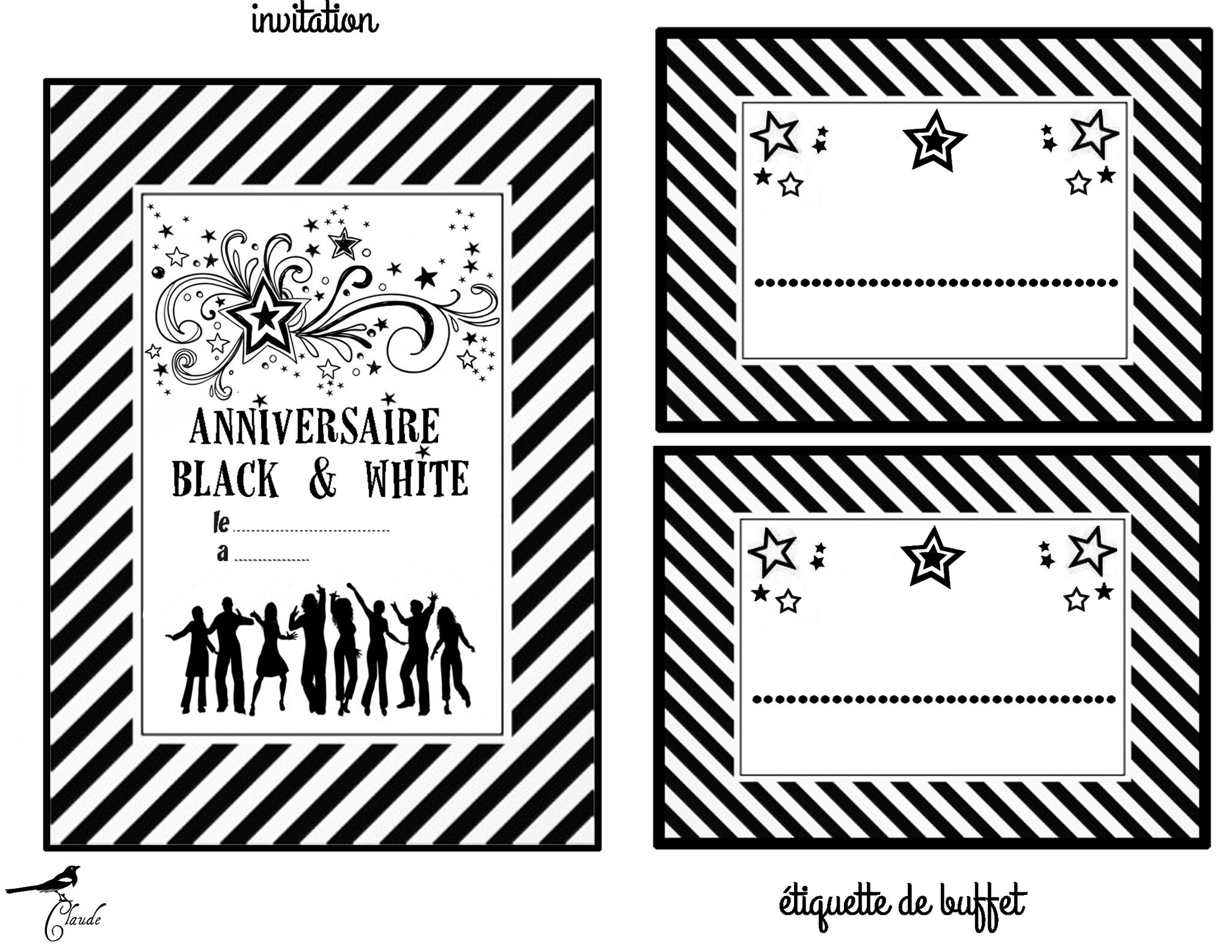 Carte Invitation Anniversaire Noir Et Blanc Wizzyloremaria Web