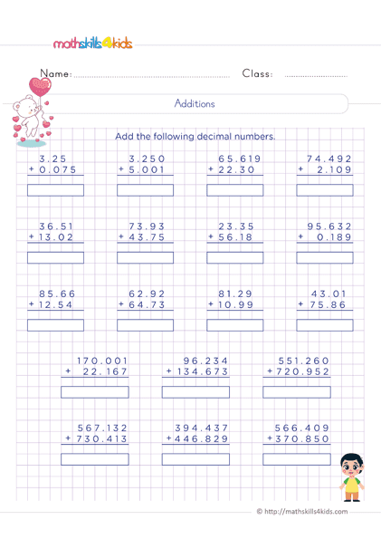 Adding and Subtracting Decimals Worksheets PDF for 6th Grade - Math ...