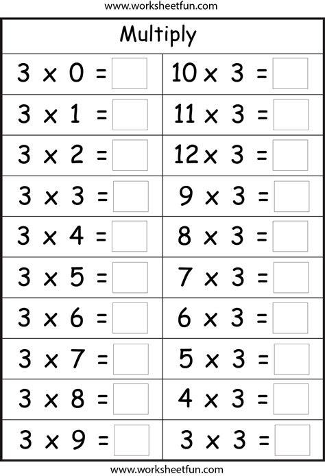  multiplication basic facts 2 3 4 5 6 7 8 9 eight worksheets