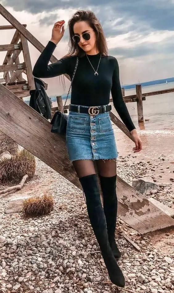 cute outfits with black jeans for school