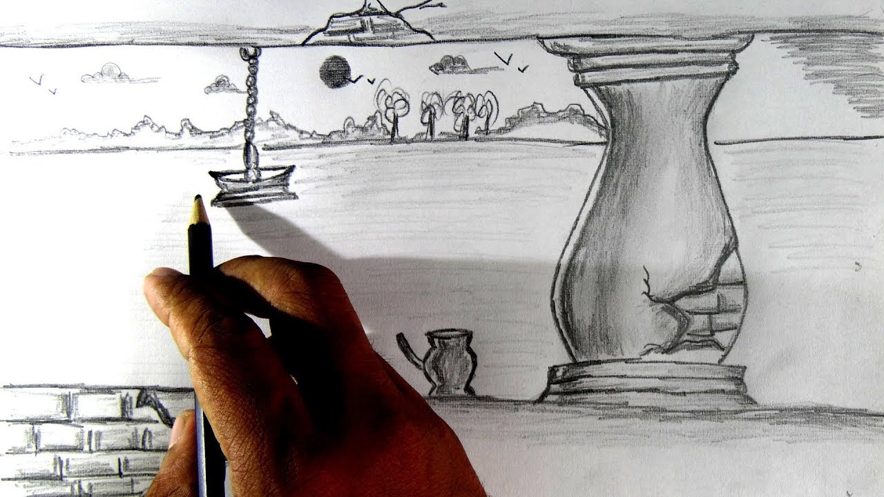 How to draw a simple scenery pencil drawing. - YouTube
