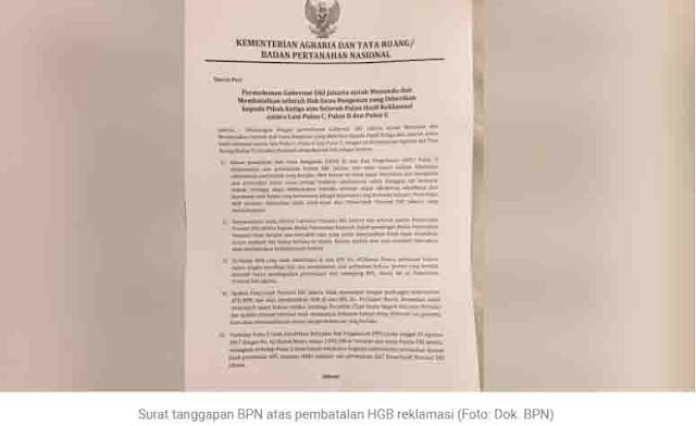 Permen Agraria Kepala BPN Bisa Cabut HGB Reklamasi Tanpa Harus ke PTUN