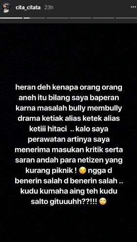 Curhat Cita Citata kesal dibully netizen. 