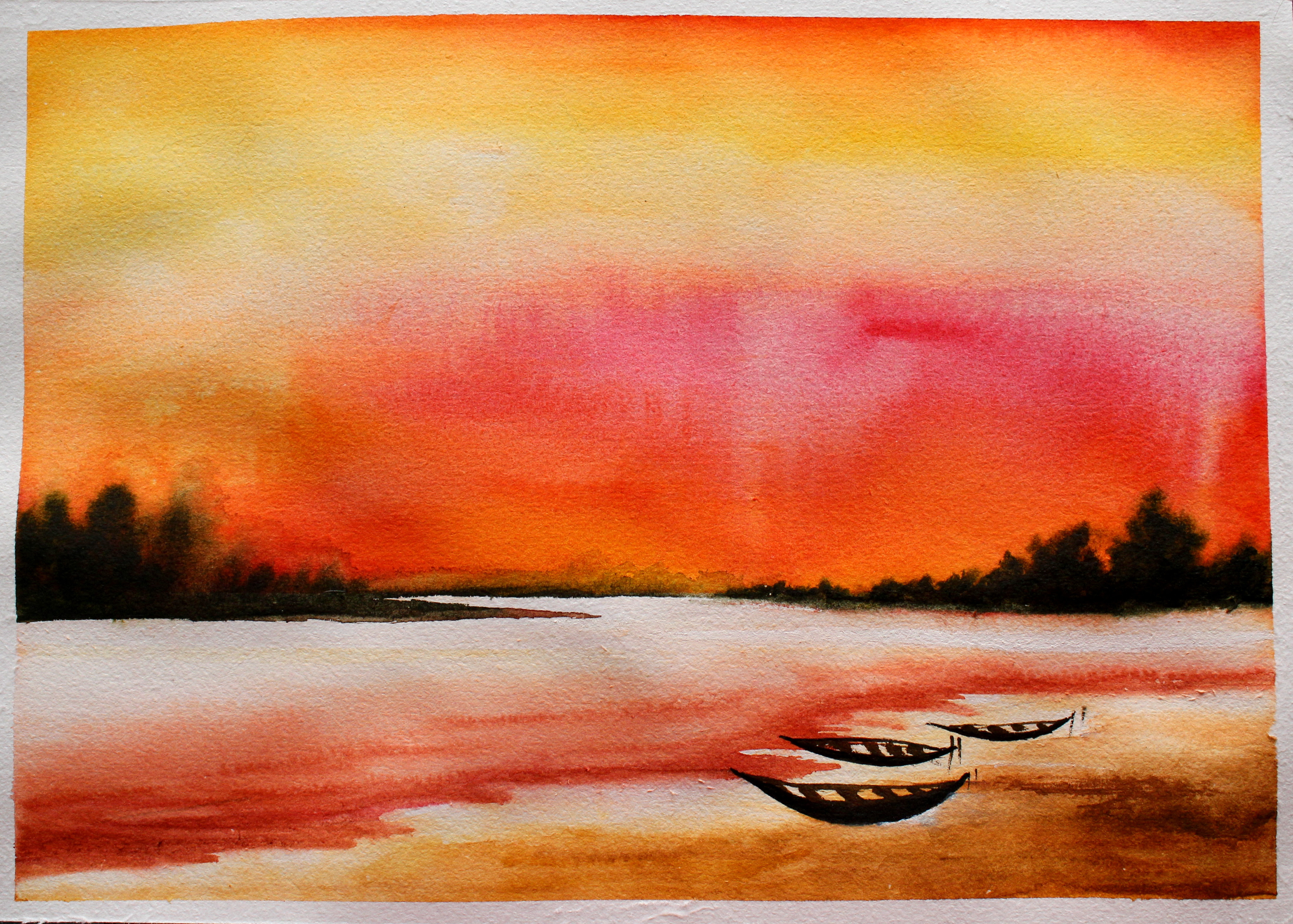 Landscape Sunset Landscape Easy Watercolor Paintings To Copy - Healthy Care
