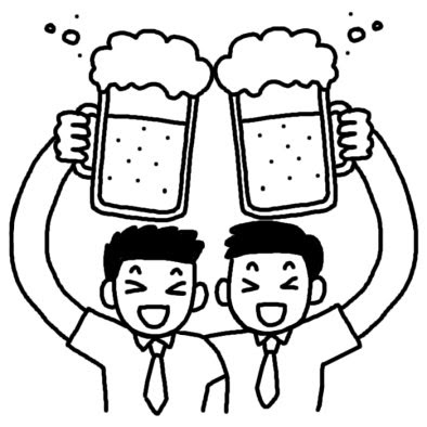 乾杯1 ビアガーデン 夏のイラスト 無料 白黒イラスト素材