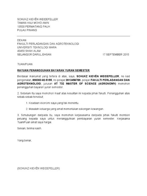 contoh surat rasmi tidak hadir k sekolah